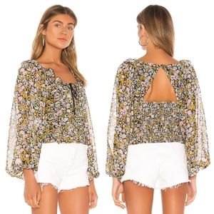 Free People | Mabel Printed Blouse Floral Chiffon Summer Ruching XS